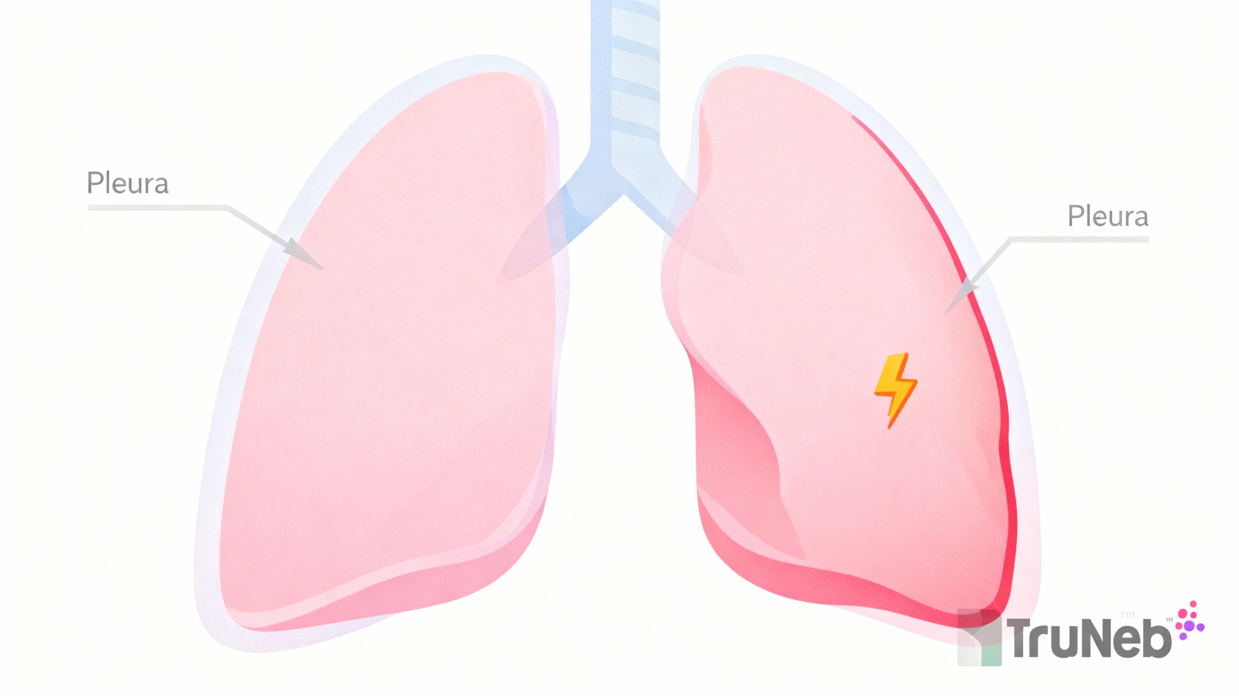 Medical illustration of lungs with normal pleura on the left and inflamed pleura on the right (pleurisy)