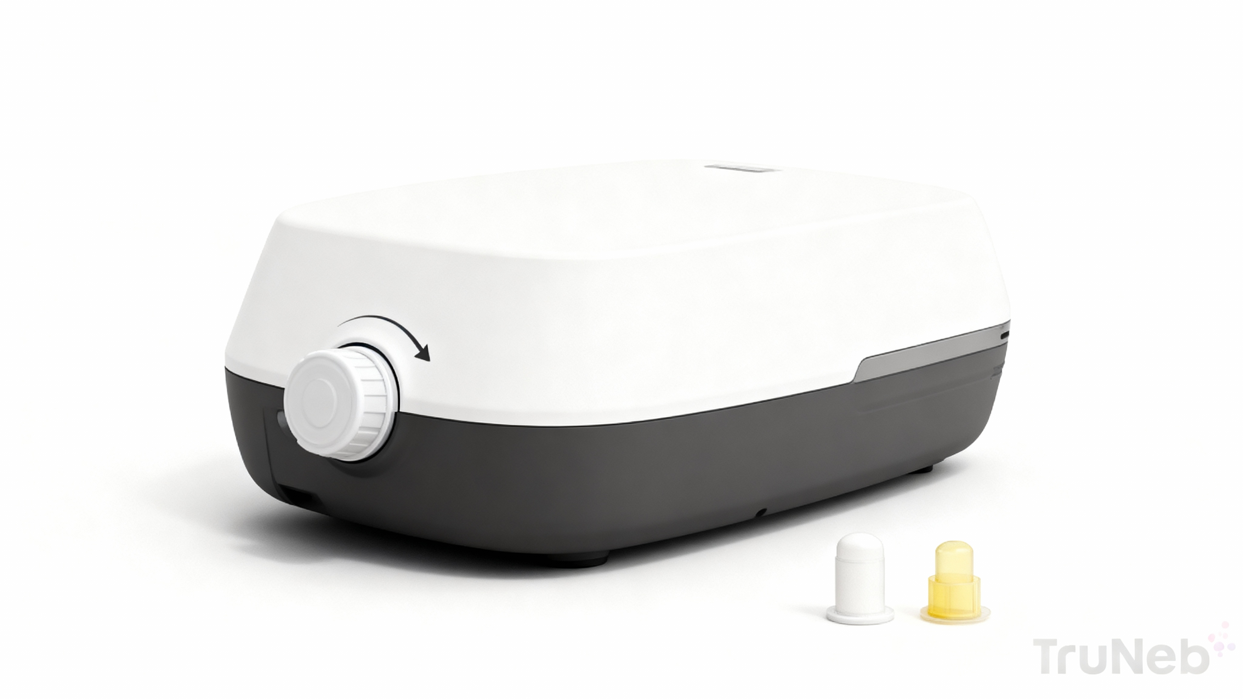 Filter cap location on a tabletop compressor nebulizer.